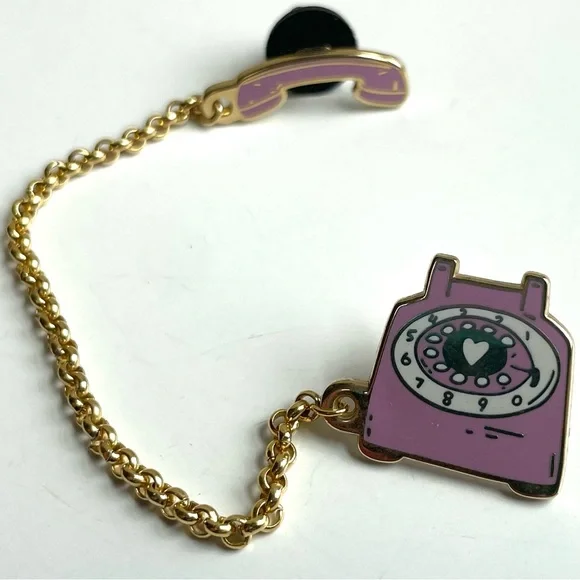 Pink and Gold Old Fashion Telephone Pin - Picture 5 of 7